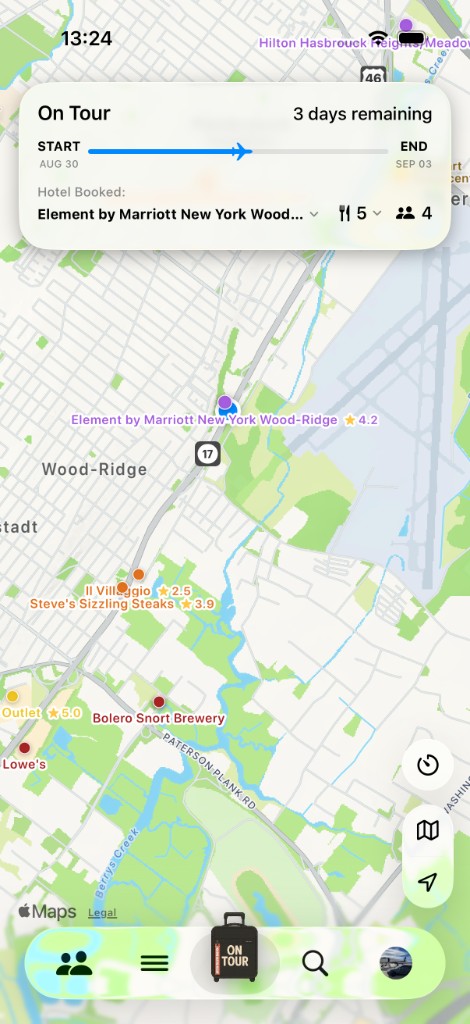 On Tour map of nearby places